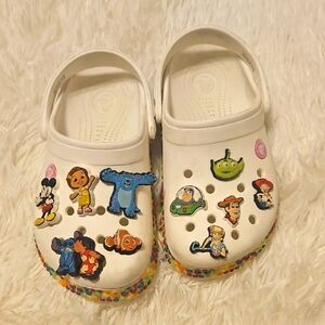 White Clogs with Cartoon Charms